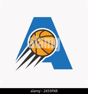 Lettera iniziale Un concetto di logo di basket con icona di basket in movimento. Modello vettoriale simbolo logo Basket Ball Illustrazione Vettoriale