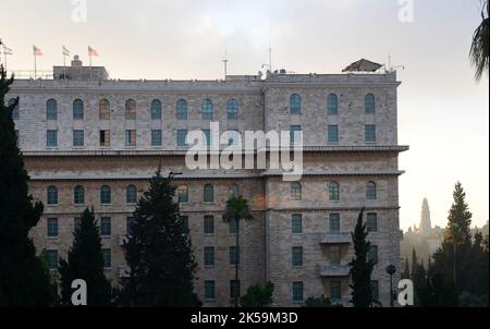 L'hotel King David durante la visita del presidente Biden a Gerusalemme nel luglio 2022. Foto Stock