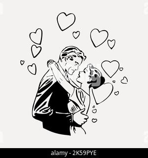 Coppia nel clipart d'amore, vettore vintage disegnato a mano. Illustrazione Vettoriale