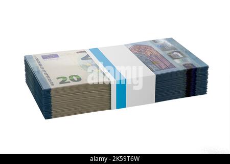 pila di pacchetti di banconote da 20 euro pile di fondo da 20 euro banconote da 20 euro Foto Stock