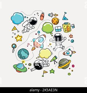 Elemento collage spazio cartoon, carino vettore di illustrazione. Illustrazione Vettoriale