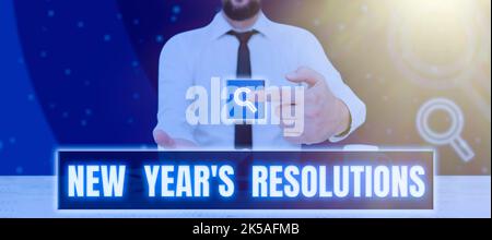 Ispirazione che mostra i propositi di Capodanno. Idea di business riflessione degli obiettivi, del piano e della motivazione per il prossimo anno Foto Stock