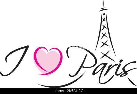 Amo Parigi. Illustrazione vettoriale con il simbolo di Parigi. Può essere utilizzato come design per magliette. Illustrazione Vettoriale