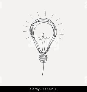 Disegno della lampadina, vettore di illustrazione in bianco e nero. Illustrazione Vettoriale