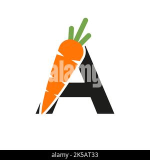 Lettera iniziale Un modello vettoriale di disegno dell'icona del carota. Alfabeto basato su logo carota Illustrazione Vettoriale
