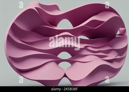 Una rappresentazione 3D di forma ondulata astratta rosa su sfondo grigio Foto Stock