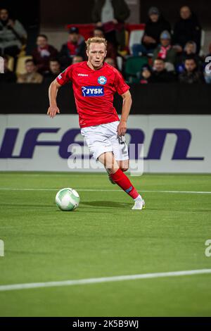 Silkeborg, Danimarca. 06th Ott 2022. Anders Klynge (21) di Silkeborg SE visto durante la partita della UEFA Europa Conference League tra Silkeborg IF e FCSB al JYSK Park di Silkeborg. (Photo Credit: Gonzales Photo/Alamy Live News Foto Stock