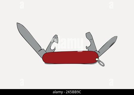 Clip per coltello tascabile multi-utensile, vettore di illustrazione utensile da campeggio. Illustrazione Vettoriale