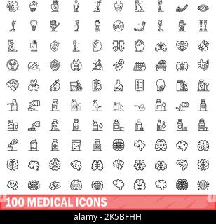 100 icone mediche impostate. Illustrazione di 100 icone mediche set vettoriale isolato su sfondo bianco Illustrazione Vettoriale