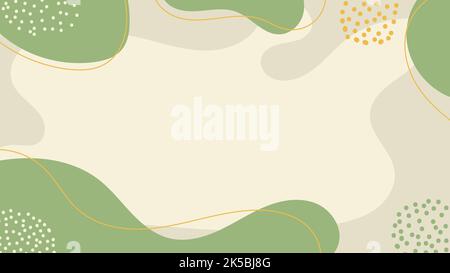 Astratto disegnato a mano verde forme organico sfondo con linee ondulate e puntini decorazione su sfondo bianco stile minimo. Illustrazione vettoriale Illustrazione Vettoriale