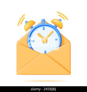 3D busta di posta con messaggio di notifica dell'orologio Illustrazione Vettoriale