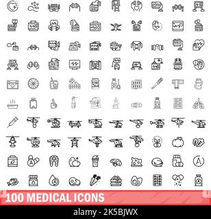 100 icone mediche impostate. Illustrazione di 100 icone mediche set vettoriale isolato su sfondo bianco Illustrazione Vettoriale