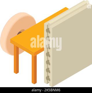 Icona attrezzatura officina vettore isometrico. Icona a forma di grindstone rotondo, pannello a cartongesso. Attrezzature da costruzione, lavori di riparazione Illustrazione Vettoriale