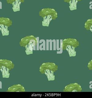 Pattern vettoriale senza giunture di broccoli. Contorni di verdure disegnati a mano e macchie di colore per la progettazione di tessuti, menu, cucina e interni di ristoranti, Illustrazione Vettoriale