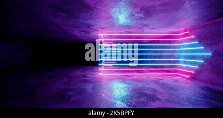 3d render, sfondo astratto, stanza vuota, palco di night club, luci al neon, ambiente di realtà virtuale, griglia, spettro ultravioletto, laser show, incandescente Foto Stock