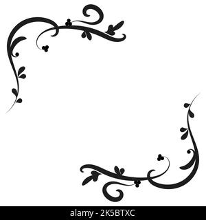 Ornamento floreale ad angolo. Motivo floreale nero per stencil. Progettazione degli elementi. Bianco e nero. Illustrazione vettoriale. Illustrazione Vettoriale