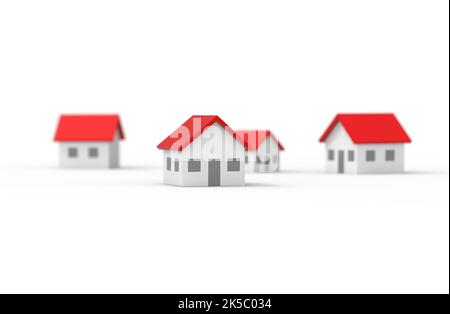 Gruppo di casa offuscata isolato su sfondo bianco. Illustrazione 3D. Foto Stock