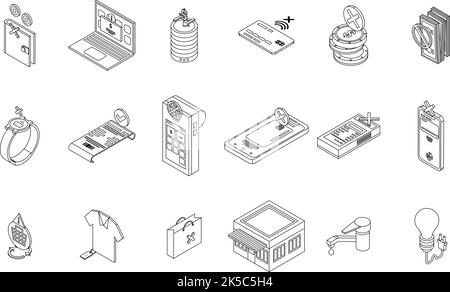 Icone di cancellazione del pagamento impostate. Set isometrico di cancellazione del pagamento icone vettore linea sottile contorno su bianco isolato Illustrazione Vettoriale