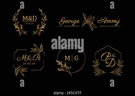 disegno vettoriale monogrammi lineari per matrimoni piatti Illustrazione Vettoriale
