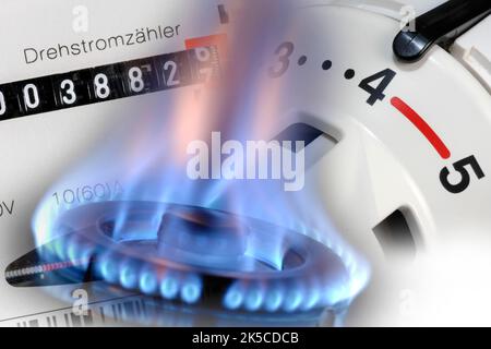 Riscaldamento a gas e gas con termostato Foto Stock