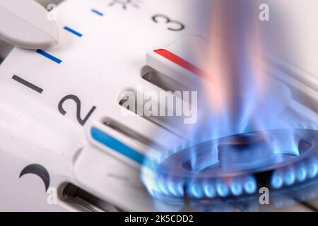 Riscaldamento a gas e gas con termostato Foto Stock