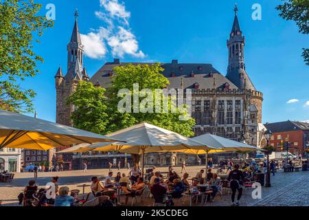 Marktplatz e Municipio, Aquisgrana, Renania settentrionale-Vestfalia, Germania Foto Stock