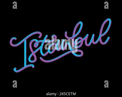 Istanbul. Scrittura a mano. Logo vettoriale di Istanbul in colore nero con gabbiani su sfondo bianco. Prodotti souvenir, emblema banner, blog di viaggio Illustrazione Vettoriale