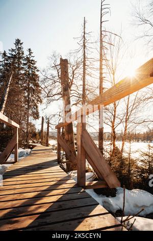 Inverno al lago artificiale di Oderteich nelle montagne di Harz vicino a Goslar e Braunlage, bassa Sassonia, Germania, Europa Foto Stock