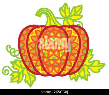 Zucche di Halloween in stile mandala con motivi dettagliati Illustrazione Vettoriale