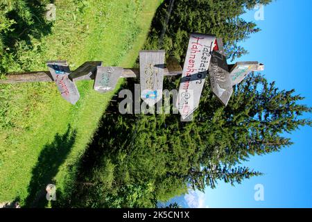 Escursione Gehrenalpe 1610m, cartello, Wängle vicino a Reutte in Tirolo, Austria, Europa Foto Stock