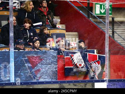 Linköping HC vs. Karlskrona HK , Svedese Hockey League, nell'arena di Saab, Linköping, Svezia. Nella foto: Linköping sostenitori. Foto Stock