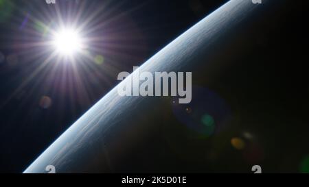 I raggi del sole scoppiarono sopra l'orizzonte della Terra mentre la Stazione spaziale Internazionale orbitò 264 miglia sopra l'Australia Occidentale sulla costa di Shark Bay. Foto Stock