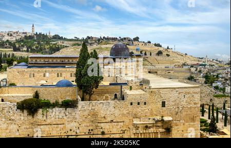 La Moschea di Al-Aqsa sul Monte del Tempio di Gerusalemme Foto Stock