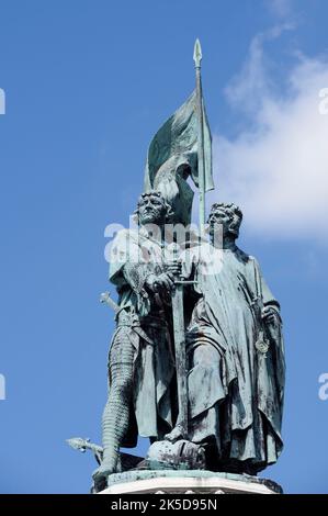 Jan Breydel e Pieter de Coninck Monument, Grote Markt, Bruges, Fiandre Occidentali, Fiandre, Belgio Foto Stock