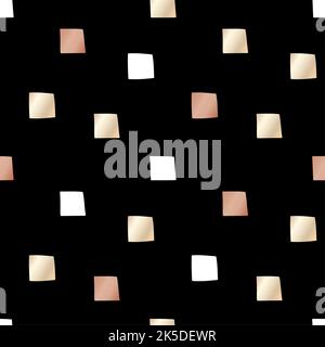 Carta da imballaggio nera festiva con quadretti in lamina d'oro e bronzo. Pattern vettoriale senza giunture. Illustrazione Vettoriale