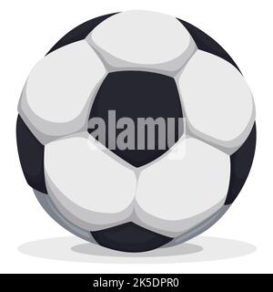 Tradizionale pallone da calcio bianco e nero in stile cartoon, isolato su sfondo bianco. Illustrazione Vettoriale