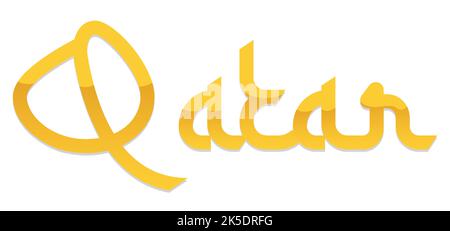Design isolato con testo Qatar dorato e lucido in stile sfumato. Illustrazione Vettoriale