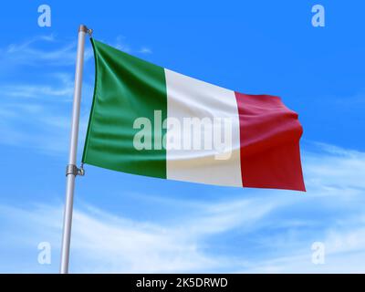 Bella bandiera italiana che ondola nel vento con sfondo cielo - 3D illustrazione - 3D rendering Foto Stock