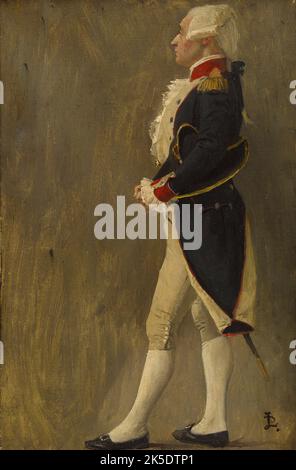 Esquisse de d&#xe9;tail pour l'H&#XF4;tel de Ville de Paris : la vo&#xfb;te d'acier, silhouette du marquis de Lafayette, c.1889. La volta in acciaio, il Marquis de Lafayette in profilo. Foto Stock