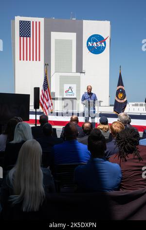 L'amministratore della NASA Bill Nelson ha tenuto il discorso sullo stato della NASA del 2022 il 28 marzo 2022, dal Kennedy Space Center, delineando l'esplorazione della Luna e di Marte, le iniziative climatiche e la leadership aerospaziale. Foto Stock