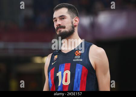 Barcellona, Spagna. 07th Ott 2022. Nikola Kalinic del FC Barcelona durante la partita della Turkish Airlines Eurolega tra il FC Barcelona e l'Olympiacos Piraeus al Palau Blaugrana di Barcellona, Spagna. Credit: DAX Images/Alamy Live News Foto Stock