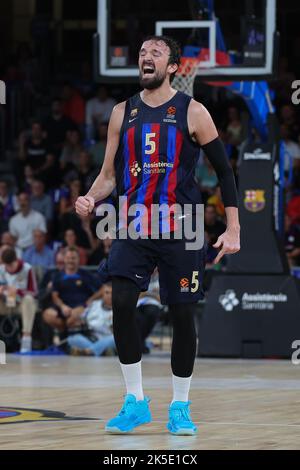 Barcellona, Spagna. 07th Ott 2022. Sertac Sanli del FC Barcelona durante la partita della Turkish Airlines Eurolega tra il FC Barcelona e Olympiacos Piraeus al Palau Blaugrana di Barcellona, Spagna. Credit: DAX Images/Alamy Live News Foto Stock