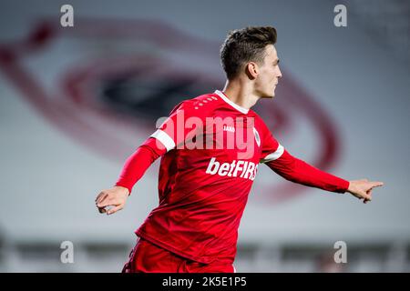 Belgio. 07th Ott 2022. Pieter Gerkens di Anversa festeggia dopo aver segnato durante una partita di calcio tra il Royal Antwerp FC RAFC e Sint-Truiden STVV, venerdì 07 ottobre 2022 ad Anversa, una partita il giorno 11 della prima divisione del campionato belga della 'Jupiler Pro League' del 2022-2023. FOTO DI BELGA JASPER JACOBS Credit: Belga News Agency/Alamy Live News Foto Stock