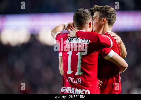 Belgio. 07th Ott 2022. Pieter Gerkens di Anversa festeggia dopo aver segnato durante una partita di calcio tra il Royal Antwerp FC RAFC e Sint-Truiden STVV, venerdì 07 ottobre 2022 ad Anversa, una partita il giorno 11 della prima divisione del campionato belga della 'Jupiler Pro League' del 2022-2023. FOTO DI BELGA JASPER JACOBS Credit: Belga News Agency/Alamy Live News Foto Stock