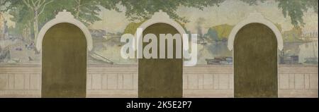 Esquisse pour la mairie d'Asni&#xe8;res : la Seine au pont de Clichy, 1900. La Senna e il ponte a Clichy. Foto Stock