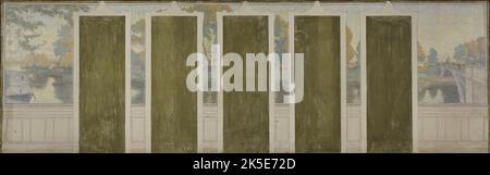 Esquisse pour la salle des mariages de la mairie d'Asni&#xe8;res : la Seine au pont d'Asni&#xe8;res, c.1900. La Senna e il ponte di Asni&#xe8;res. Foto Stock