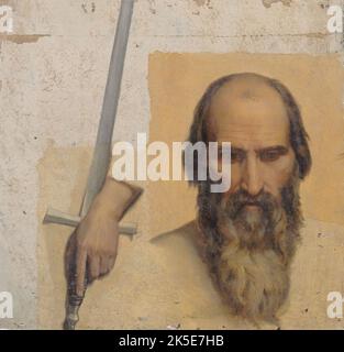 Schizzo per l'interno della chiesa di Notre-Dame-de-Lorette a Parigi: Capo di Sant'Andrea, studio della mano che tiene una spada (San Paolo), tra il 1832 e il 1850. (Esquisse pour le décor de l'église Notre-Dame-de-Lorette à Paris : Tête de saint André, étude de main tenant une épée (saint Paul). Foto Stock