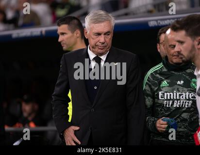 5th ottobre 2022; Stadio Santiago Bernabeu, Madrid, Champions League, Real Madrid CF contro Shakhtar Donetsk: Carlo Ancelotti Foto Stock