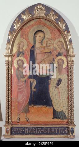 Madonna col Bambino con San Giovanni Battista, San Bartolomeo, Santa Maddalena e Santa Margherita, tra il 1300 e il 1400. Foto Stock