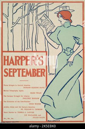 Harper's Settembre, Three Gringos in America Centrale, Richard Harding Davis, Mental Telegraphy Again, Mark Twain, lo stretto tedesco per la libertà Poultoney Bigelow, l'evoluzione del Cow-Puncher, Owen Wister, Arabia-Islam e la questione orientale,..., c1895. [Editore: Harper Publications; luogo: New York] Foto Stock